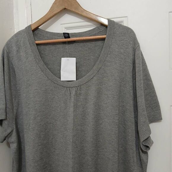Lands end womens 3xl knit cotton viscose short sleeve sweater top gray - Picture 3 of 7